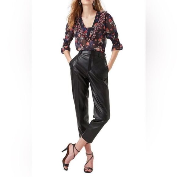 038 New French Connection Women's Crolenda Faux-Leather Tapered Pants Size 10 - Picture 1 of 14